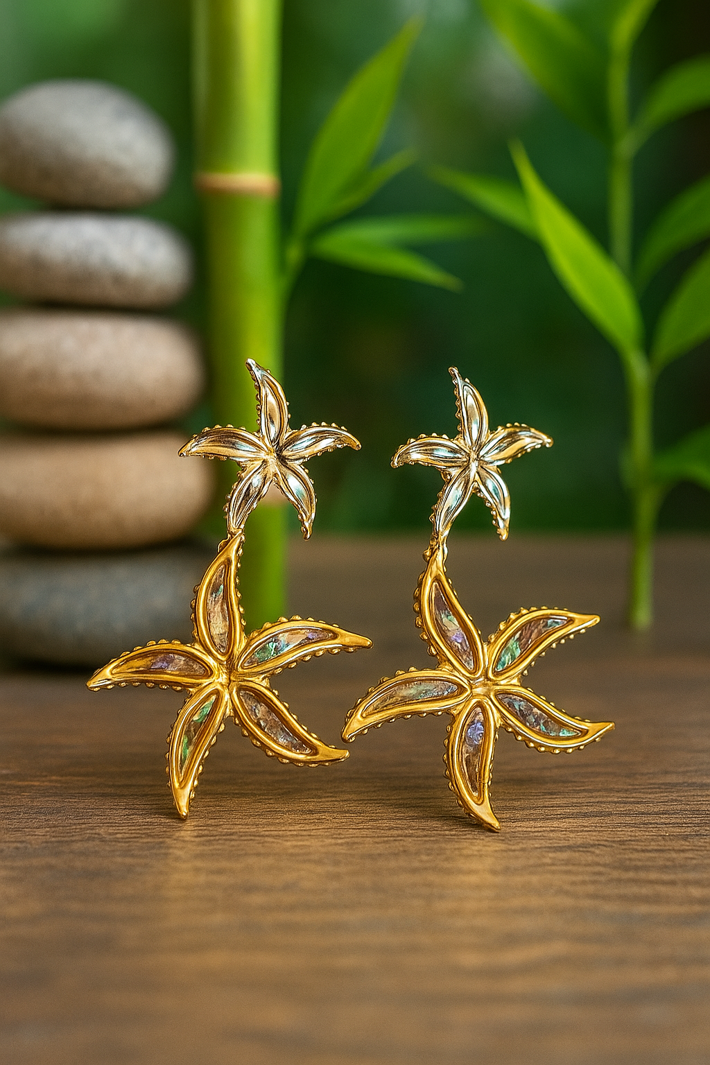 Boucle d’oreille étoile de mer nacre irisée